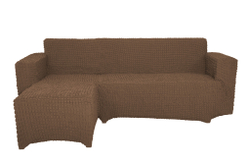 Чехол Модерн на угловой диван с выступом слева, цвет Кофе с молоком
