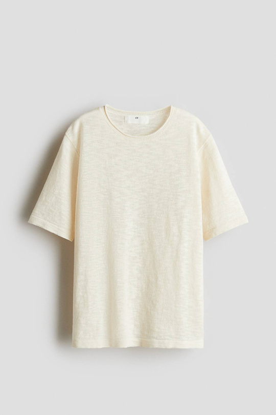 H&M Футболка свободного кроя из тонкого трикотажа, кремовый