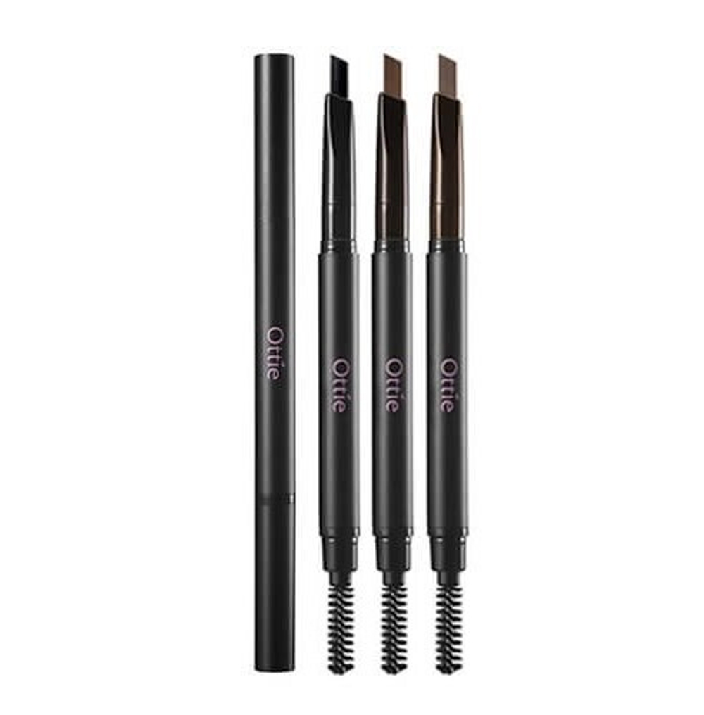Стойкий авто-карандаш для бровей с щеточкой Ottie Natural Drawing Auto Eye Brow Pencil 02