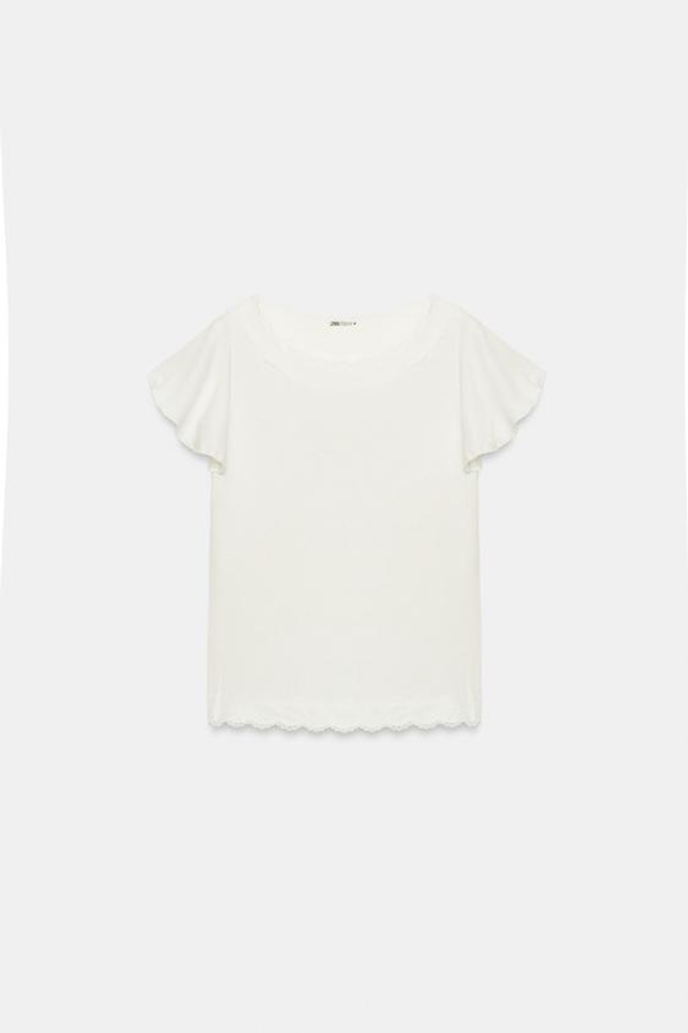 ZARA ТОП С ВОЛАНАМИ И КРУЖЕВОМ, БЕЛЫЙ