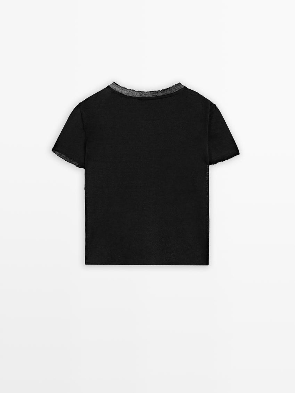 Massimo Dutti Ажурная футболка из смесового льна, черный