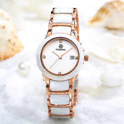 STARKING Bloom Collection Quartz Movement Ceramic Strap Watch Women"s Watch Mother of Pearl Color Watch Dial
