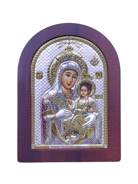 Икона Вифлеемская БМ: арочная, 16х12, напыл. серебром и золотом, АR-3, красное дерево (Греция)