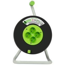 Удлинитель силовой ЭРА GREEN LINE KAT-2x0.75-15m Greenline на катушке пластик 4 розетки без заземления 15м ПВС 2x0.75мм2 | Силовые удлинители