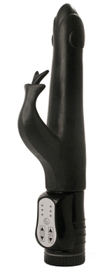 Чёрный вибратор с клиторальным стимулятором Kelsi - 18,5 см. (Цвет: черный)