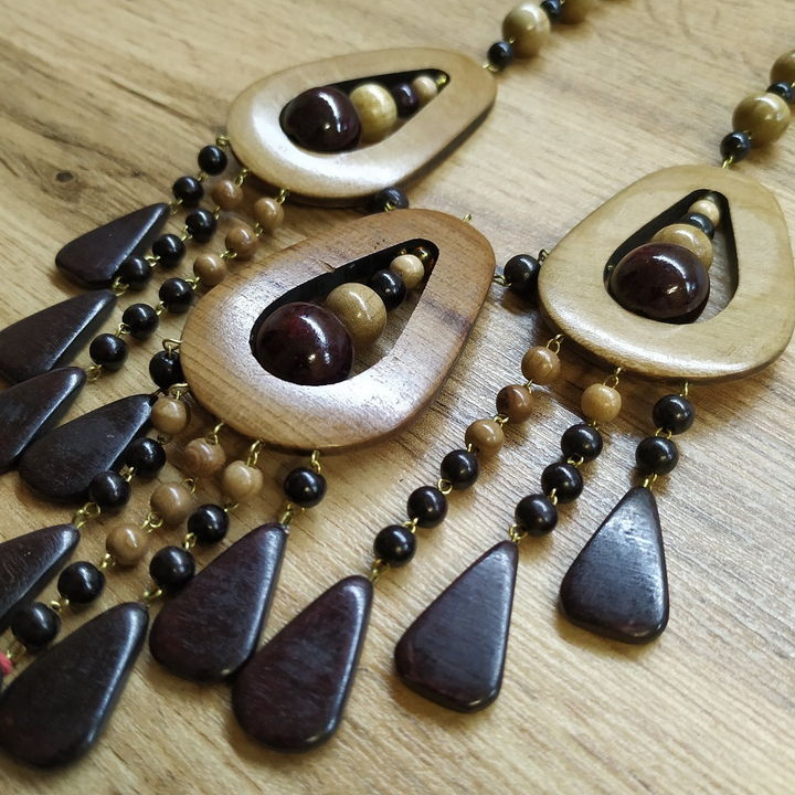 Колье Три капли с подвесами, дерево, цвет светло-кор., вишневый, 65 см