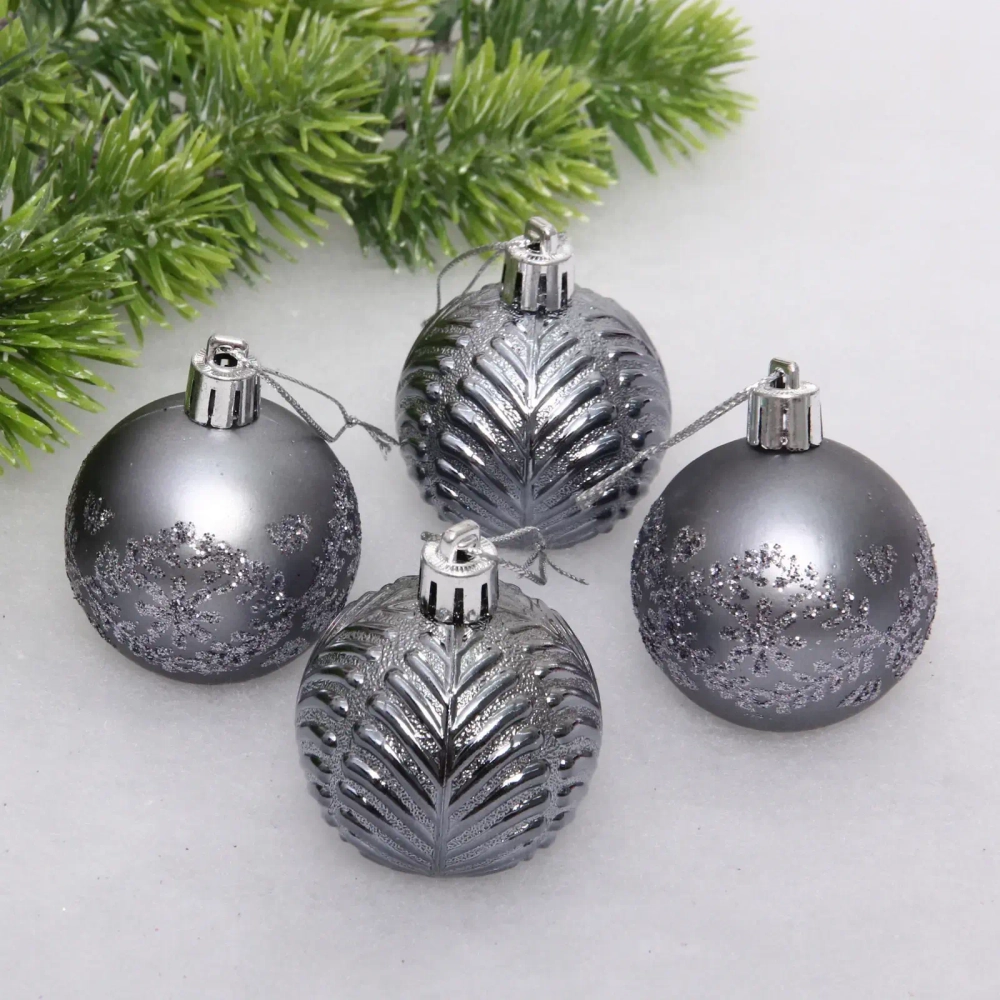 Новогодние шары 5 см (набор 4 шт) «Лесная тайна», графит