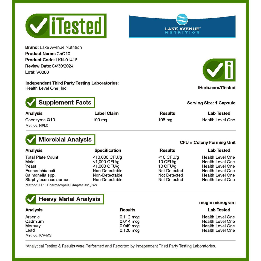 Lake Avenue Nutrition, коэнзим Q10, убихинон класса USP, 100 мг, 360 растительных капсул
