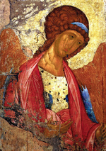 Икона под старину А6. Дерево, холст (Ангелы)