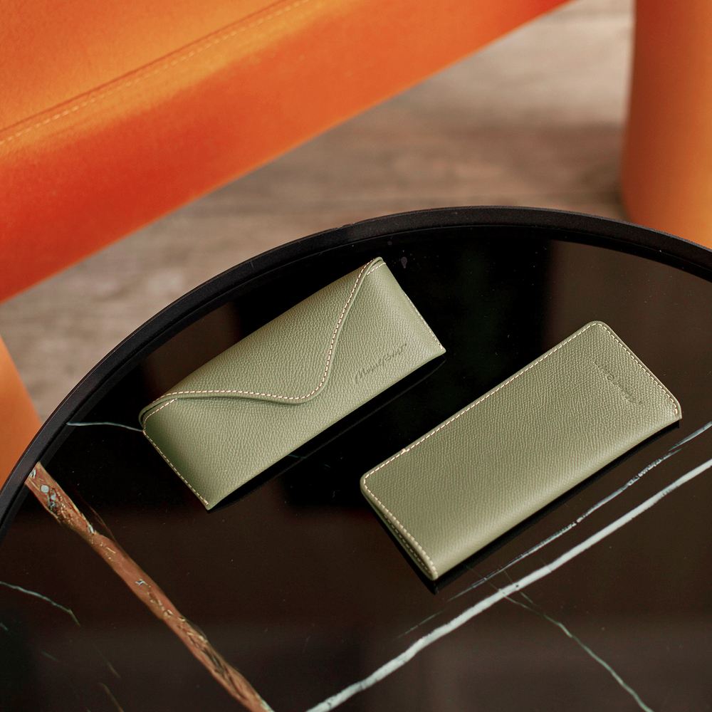 Футляр для очков Lunette из кожи сафьяно, цвета хаки