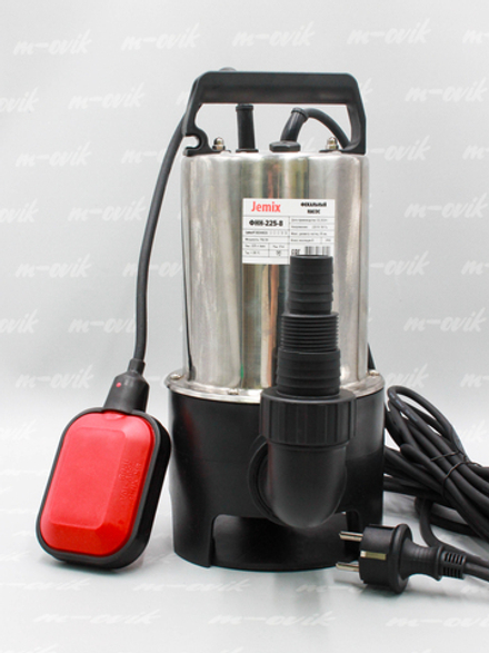 Насос фекальный JEMIX ФНН-225-8 (SGPS-750), 750 Вт, 225 л/мин, Н-8 м, каб. 8 м, с поплавком