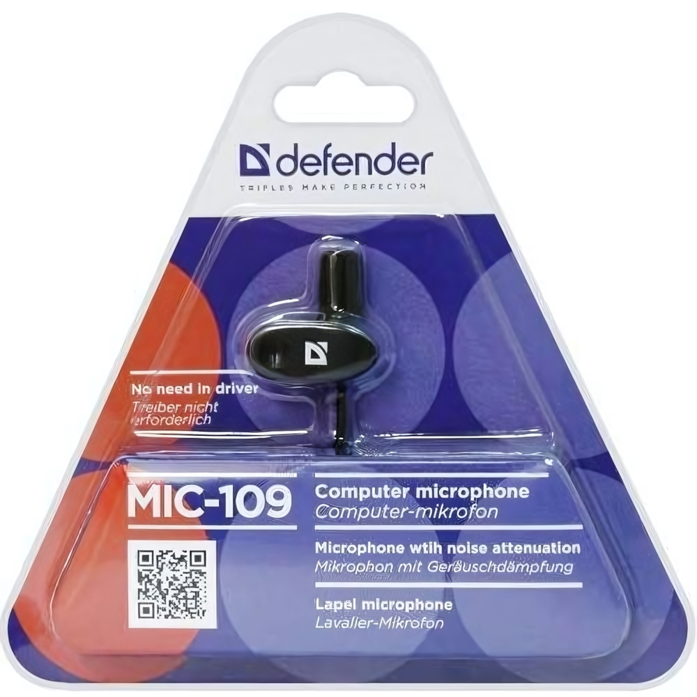 Микрофон Defender MIC-109 на прищепке Black 1.8m