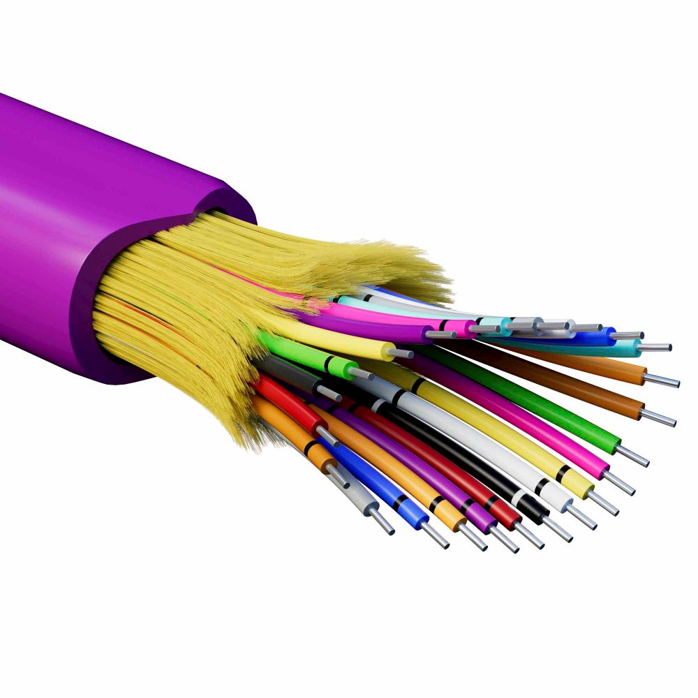 Кабель волоконно-оптический, распределительный, арамидные упрочняющие нити, для внутренней прокладки, нг(A)-HFLTx, 24 ОВ, категория OM4 (G.651.1) плотный буфер, 0,4 кН, барабан 2000 м