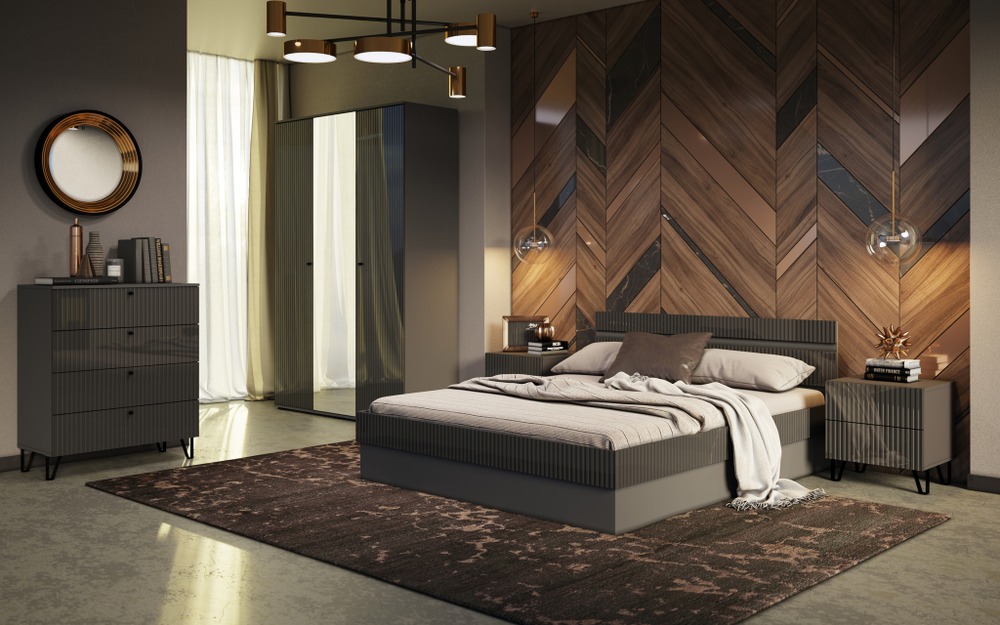 Шкаф трехстворчатый Оливия, Графит, Графит глянец