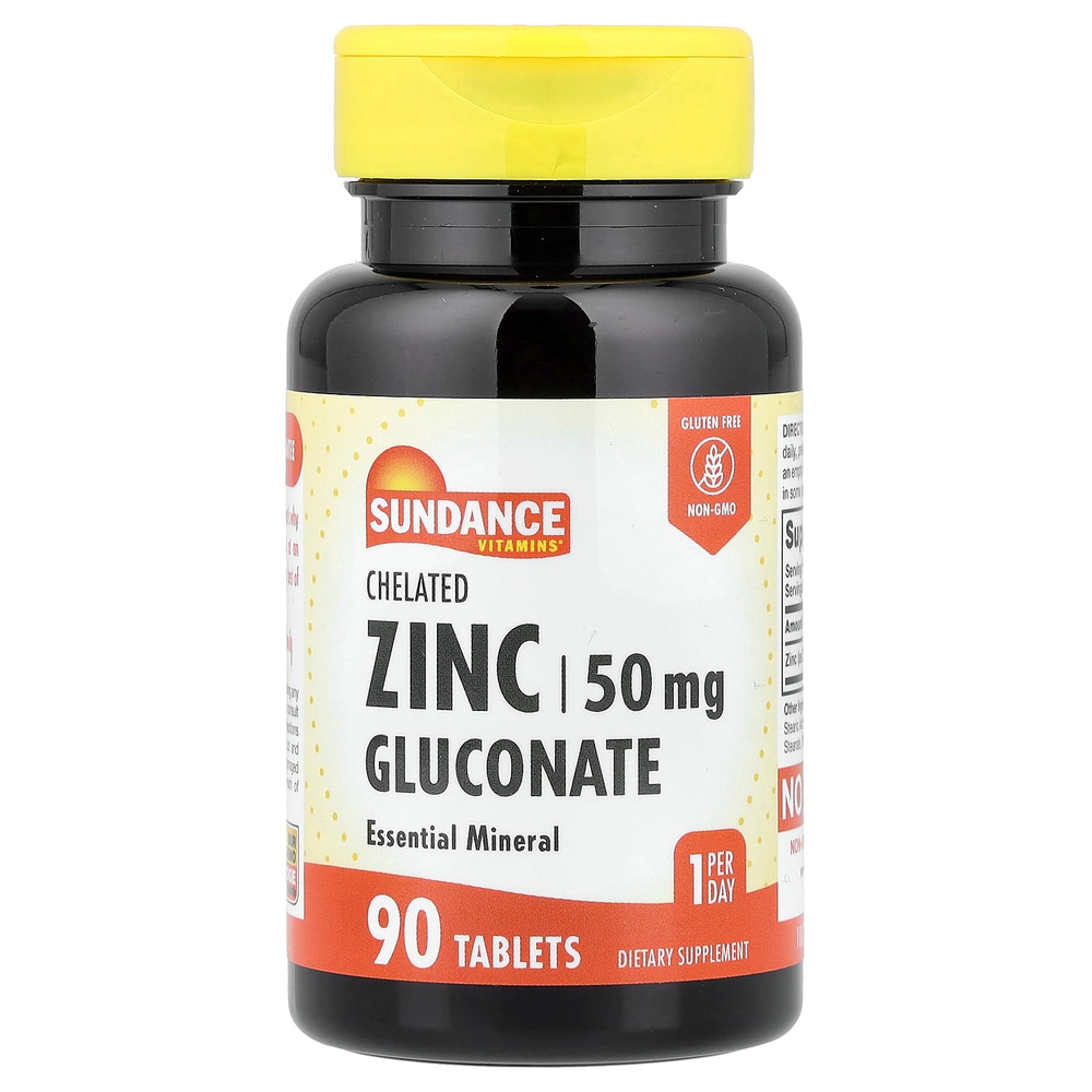 Sundance Vitamins, хелатный глюконат цинка, 50 мг, 90 таблеток