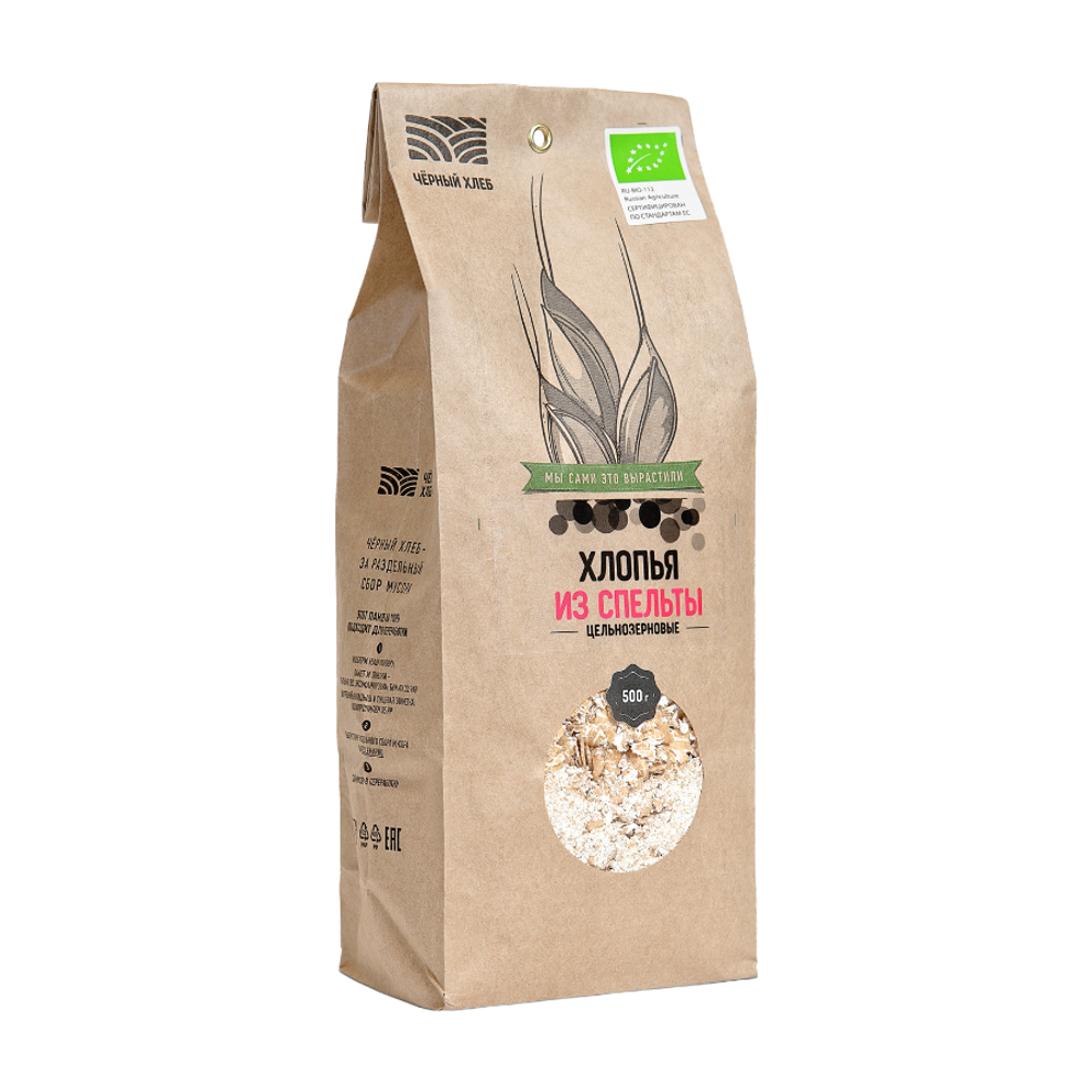Хлопья из спельты цельнозерновые 500гр (ЧЕРНЫЙ ХЛЕБ)