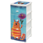 Комод детский 4 ящика, Кот, 38х47х98 см, бел, Росспласт, РП-451