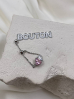 Кольцо серебристое на цепочке с розовым и белым стразами