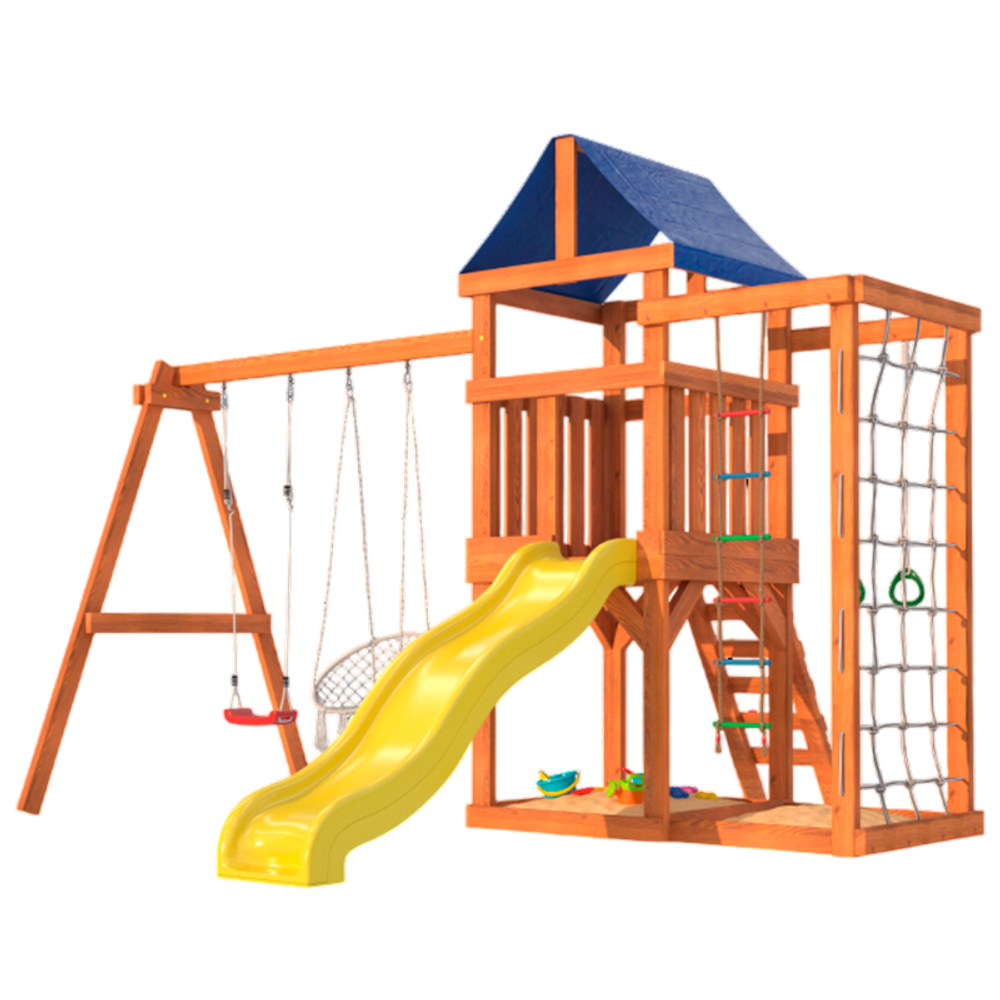 Детская площадка Fun Land с сеткой стенкой и плетенным креслом