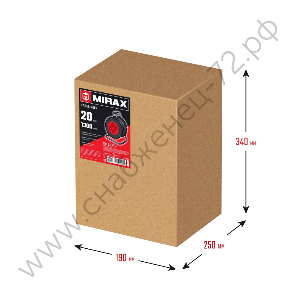Удлинитель на катушке MIRAX ПВС 2х0.75 20м 1300Вт