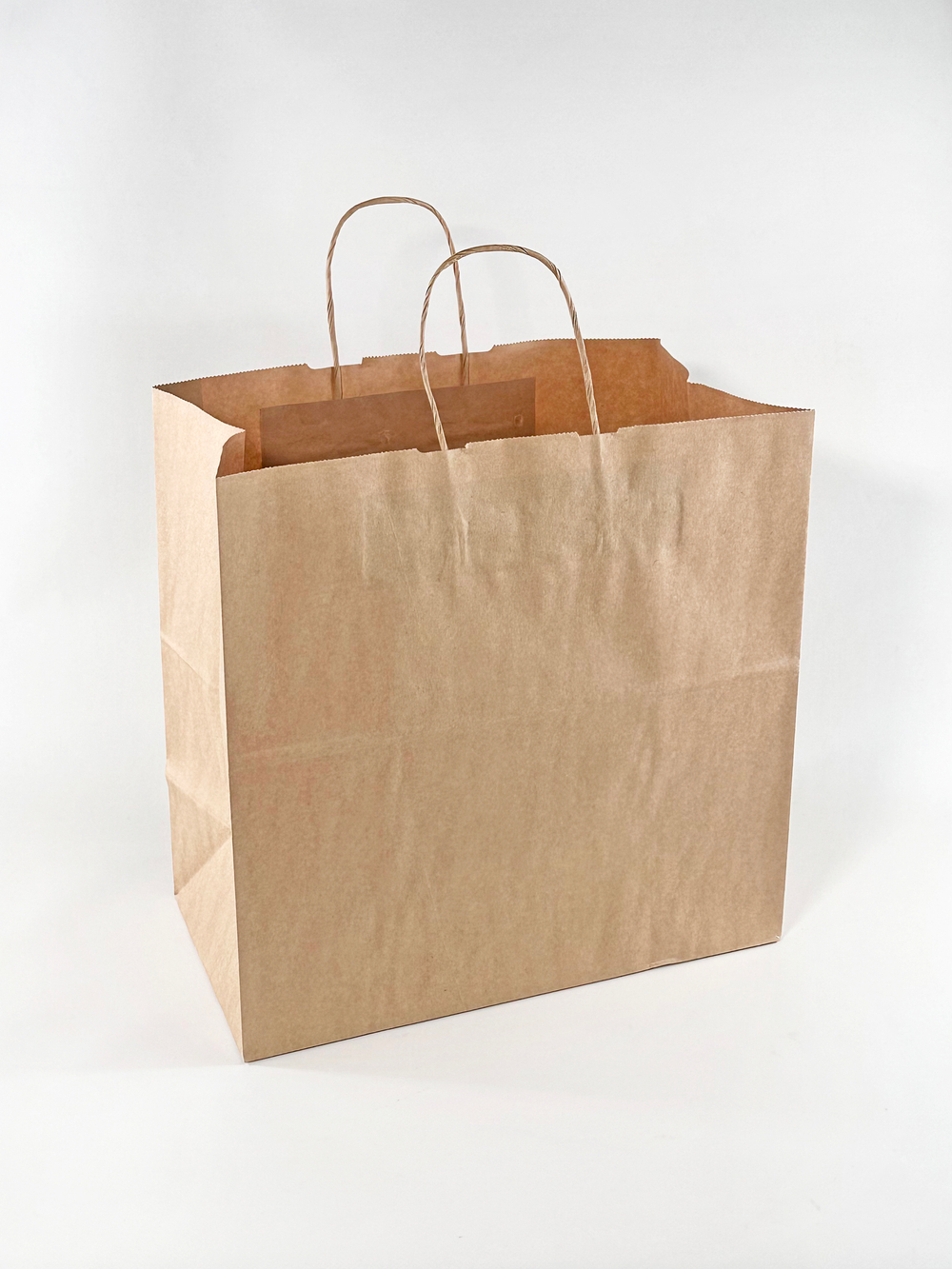 Крафт пакет 350 х 190 х 345 мм с крученными ручками, бурый, 90гр/м2