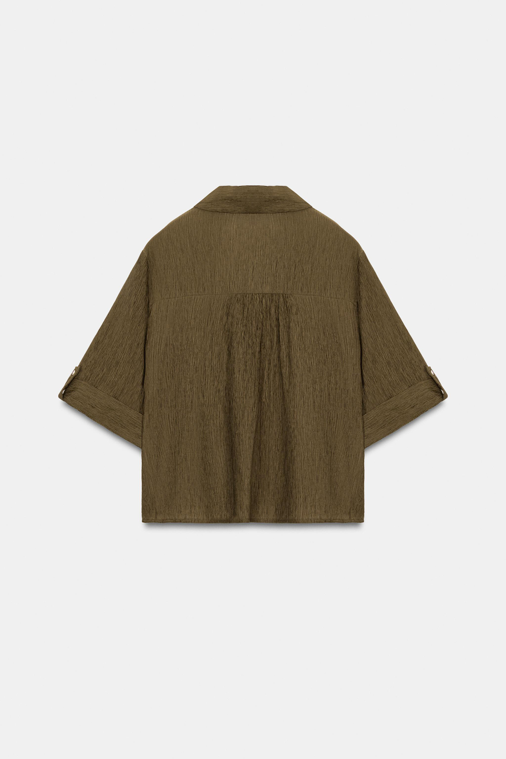 ZARA РУБАШКА СТРУЯЩЕГОСЯ ПОКРОЯ С КОРОТКИМ РУКАВОМ, ОЛИВКОВЫЙ