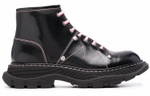 Alexander McQueen Contrast Stitch Tread Lace Up Boots "Black Pink" Women"s