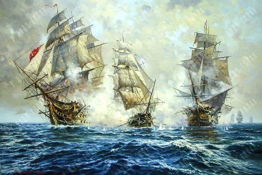 Плотников В. В.Бой брига Меркурий с двумя турецкими кораблями14 мая 1829 года. Холст, масло. 2020 г.