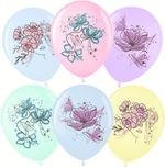 Шар (12''/30 см) Акварельные цветы, Ассорти, макарунс, 1 ст, 25 шт.