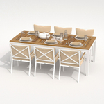 Обеденная группа Ideal Patio  ТЕЛЛА ФЕСТА плюс каркас белый, стол тик 200, ткань бежевая