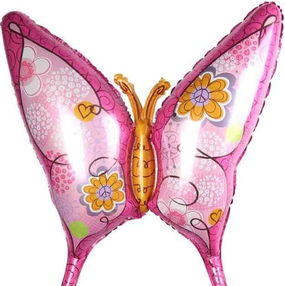 Шар (38""/97 см) Фигура, Экзотическая бабочка, Розовый, 1 шт. Ж17