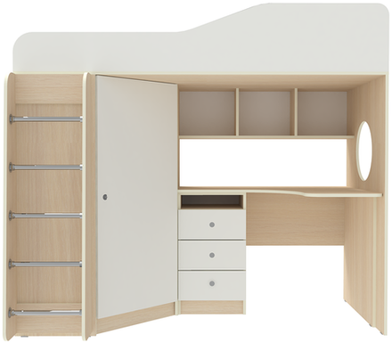 Кровать-чердак КарИВи Кадет 1 с металлической лестницей  Дуб Молочный Белый