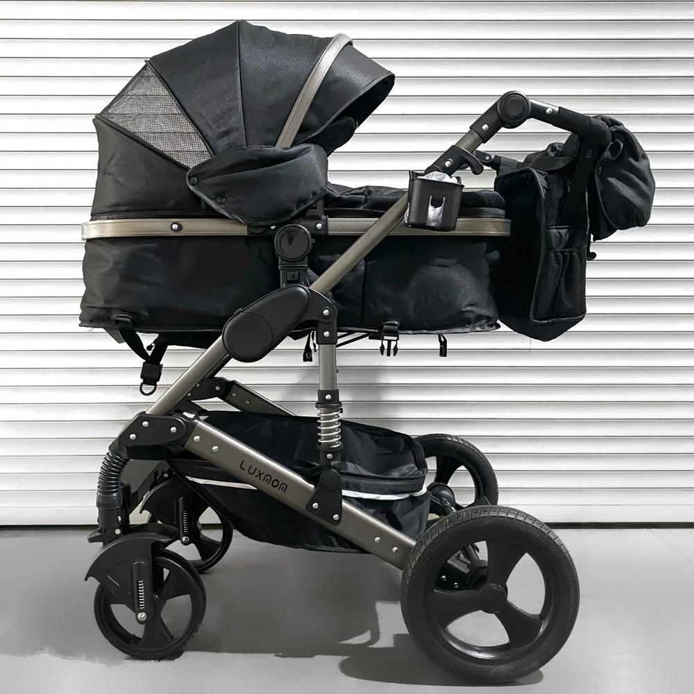 Детская коляска 3в1 LUXMOM 555 Чёрный текстиль