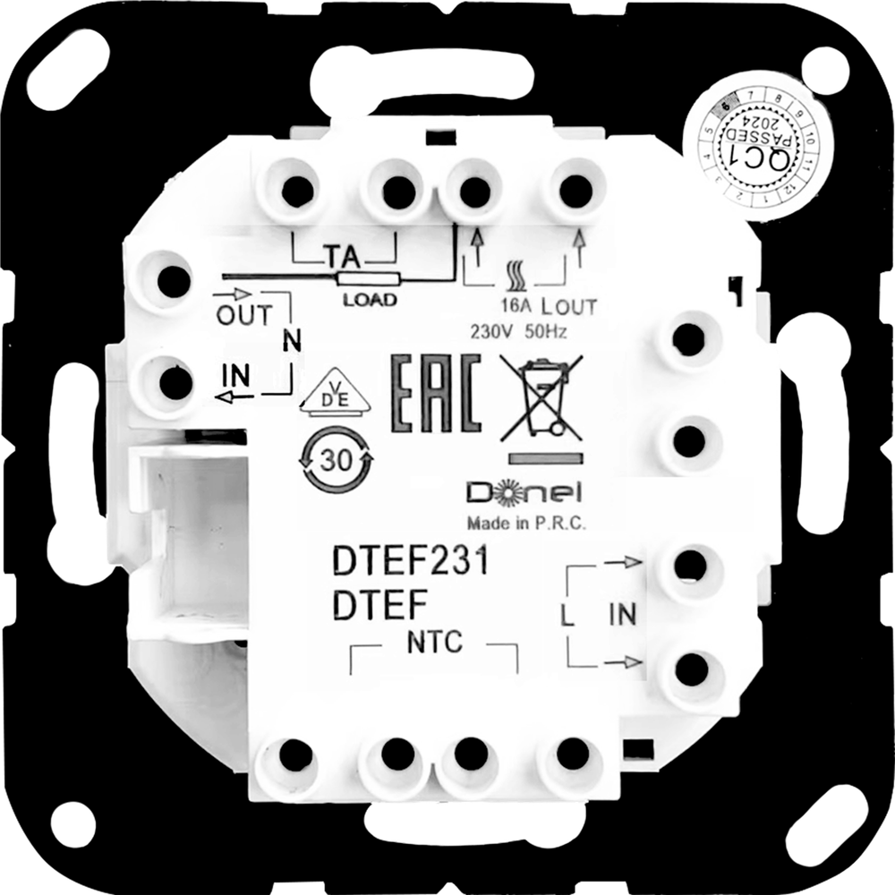 Механизм терморегулятора с внешним датчиком пола, AC230V, 16A, серия DTEF
