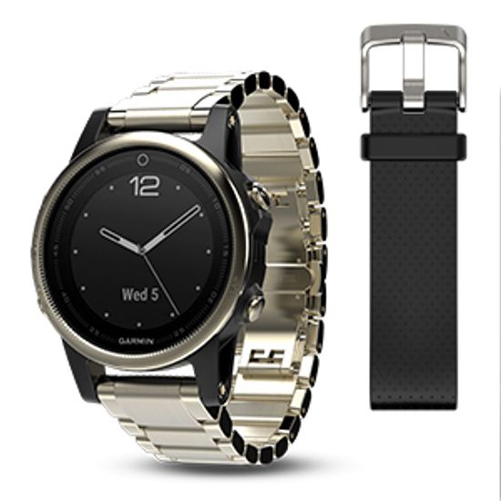 Умные женские спортивные часы Garmin Fenix 5S Sapphire - золотистые с металлическим браслетом 010-01685-15