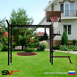 Уличная шведская стенка Sv Sport рукоход У5531.2К (Брусья/Стойка/Скамья/Гнездо 115см/Щит баскет/Кронш бокс)