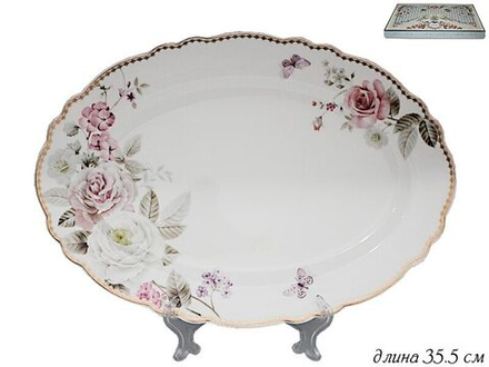 Lenardi 108-231 Овальное блюдо 35,5см. ПИОНЫ в под.уп.(х12)Фарфор