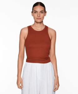 Oysho Топ на бретелях в рубчик, коричневый