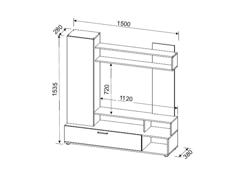 Стенка в гостиную со шкафом Белый/Цемент Светлый, МГС, 150х38х153,5 см SV-Мебель