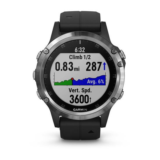 Мужские мультиспортивные часы Garmin Fenix 5 Plus - серебристые с черным ремешком 010-01988-11