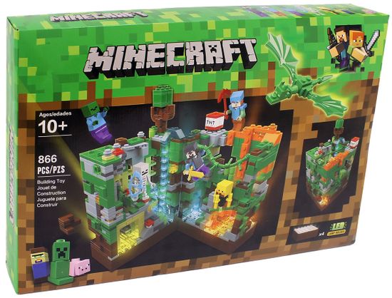 Конструктор Майнкрафт "Крепость дракона зеленая"  866 деталей со светом