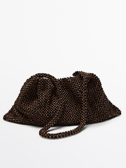 Massimo Dutti Сумка-сэтчел с деталями из дерева и плечевым ремнем, коричневый