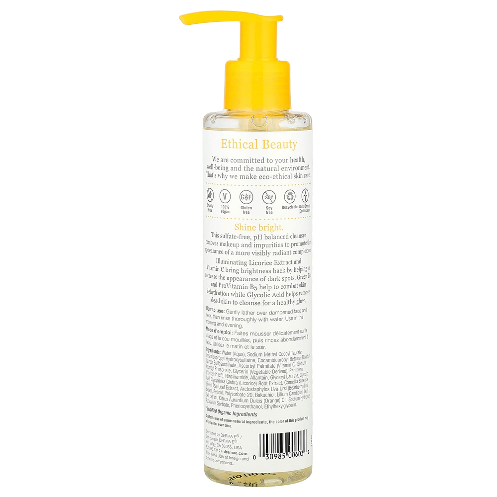 DERMA E, осветляющее очищающее средство с витамином C, 175 мл (6 жидк. унций)