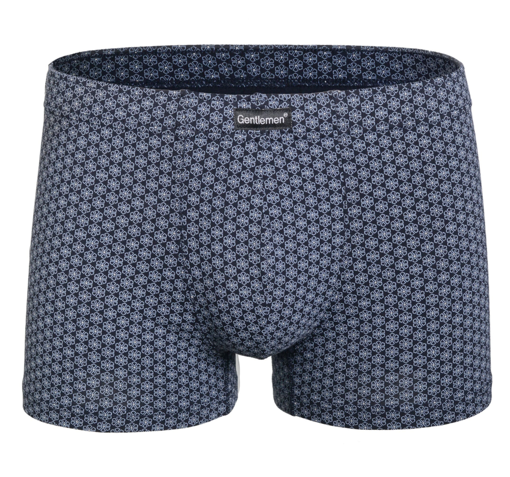 Темно-синие хлопковые трусы-боксеры с мелким принтом (Размер: M) (Цвет: синий)