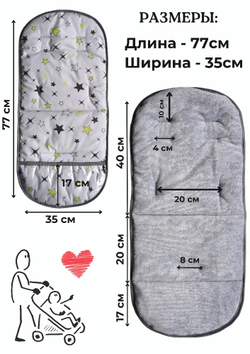 Матрасик в коляску с подножкой из ПВХ пленки серый звезды