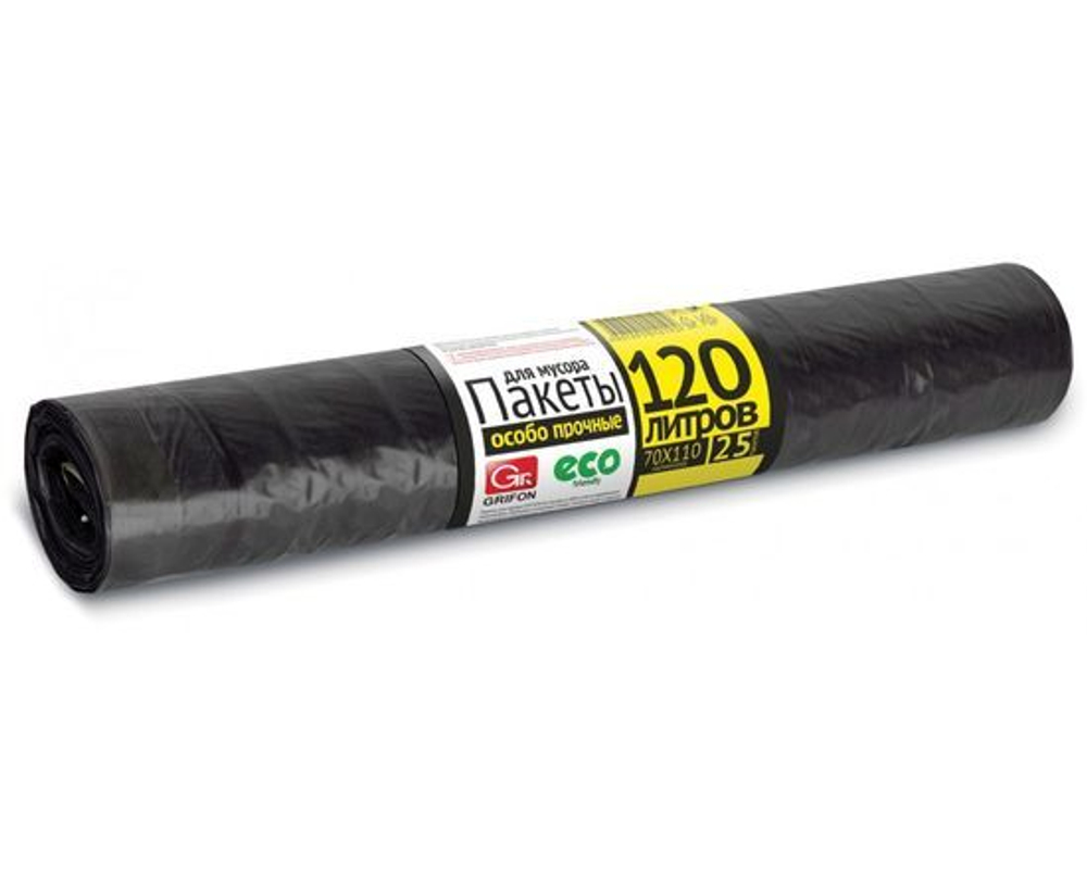Мешки для мусора 120л 25шт 40мкм ПВД черные рулон 101-019 GRIFON