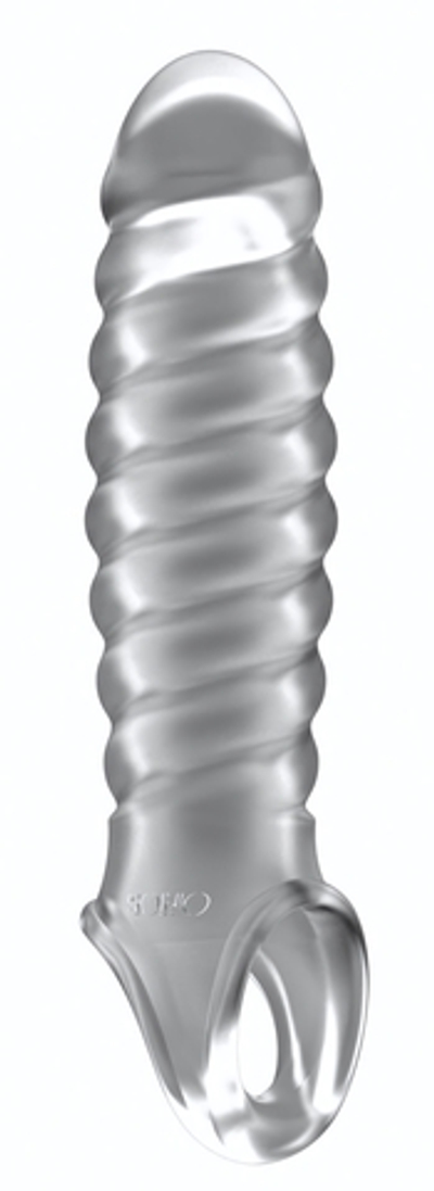 Прозрачная ребристая насадка Stretchy Penis Extension No.32 (Цвет: прозрачный)
