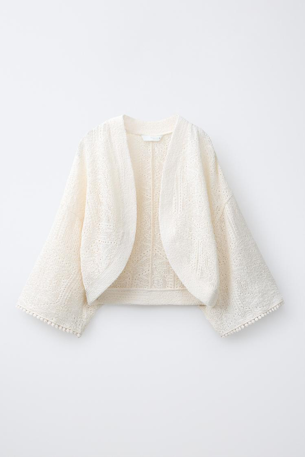 ZARA КОРОТКИЙ АЖУРНЫЙ КАФТАН, ЭКРЮ