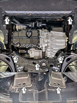 Защита картера двигателя, КПП. 2 мм, Сталь. для Volkswagen Atlas 2017-2020, Motodor.72710