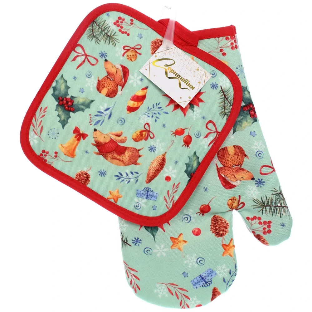 Прихватка в наборе с варежкой «Праздничное настроение» ,17,5*17,5 см и 26*17,5 см